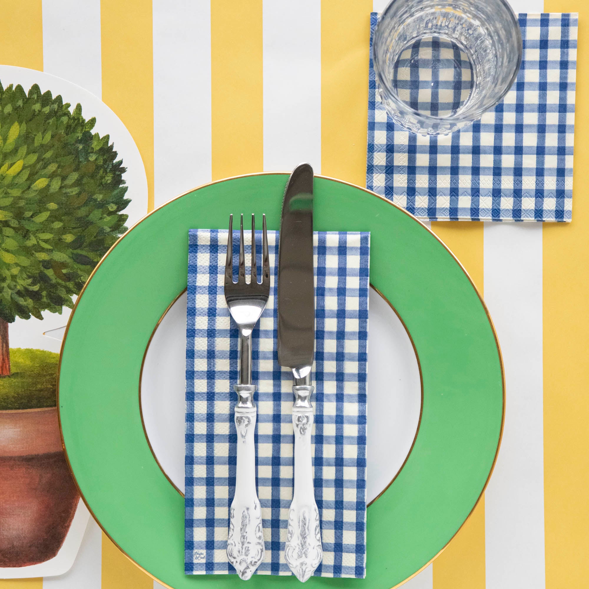 Navy Painted Check Guest Napkins