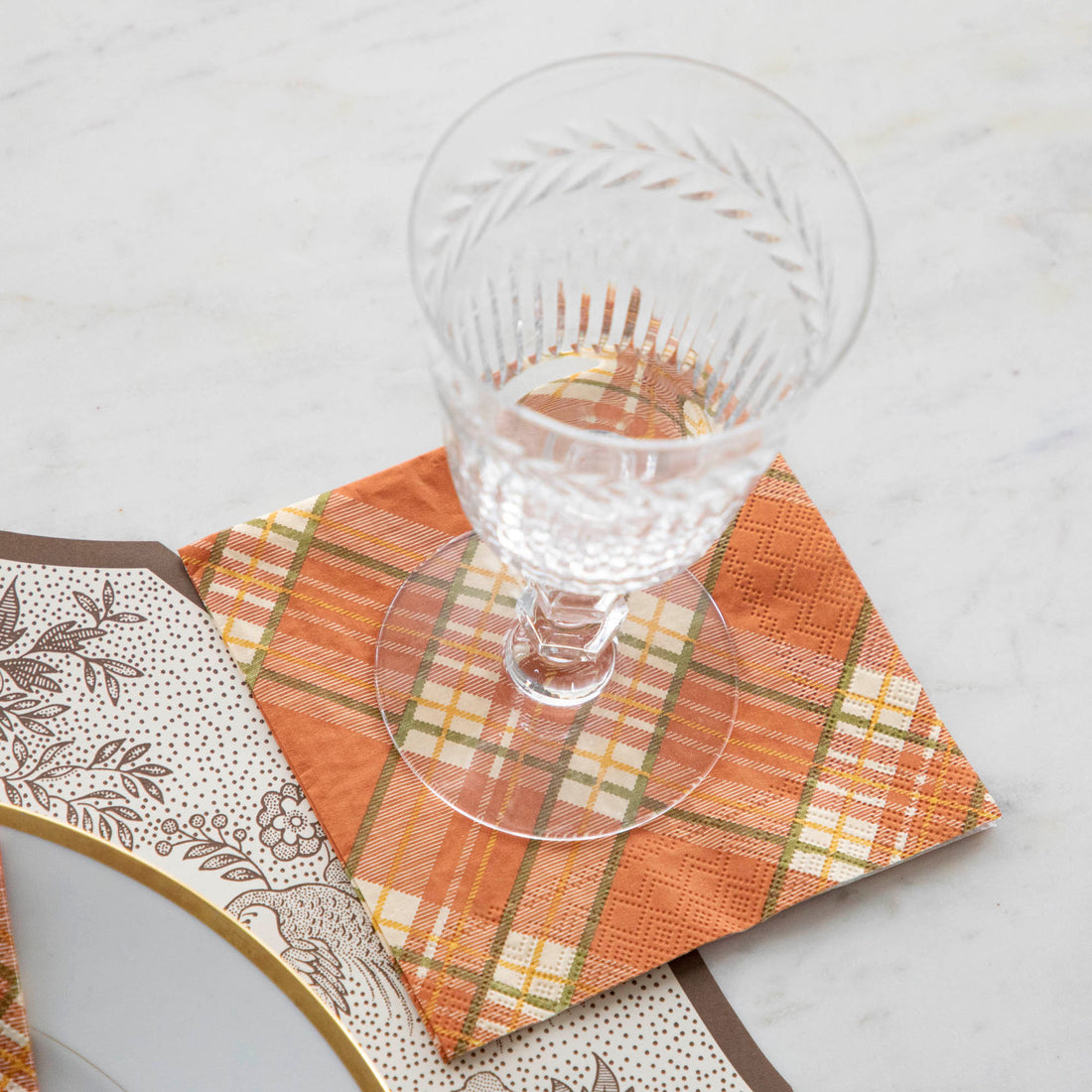 Orange Plaid Cocktail Napkins