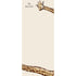 A skinny rectangular list pad in cream, featuring a funny illustration of a long giraffe neck stretched across the bottom of the pad, with the face appearing at the top of the pad, captioned "My long list" at the top. 