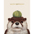 Othello Otter wearing a cactus on his head, featured on a delightful Hester & Cook Othello Otter Card.