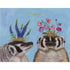 This card features whimsical artwork by Vicki Sawyer of two badgers with flowers on their heads on a sky blue background. There is a message that reads "THANK YOU" in shiny gold foil across the top. 