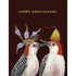 Anniversary Woodpeckers Card by Vicki Sawyer featuring two Woodpeckers with flower hats, and text that says "Happy Anniversary".