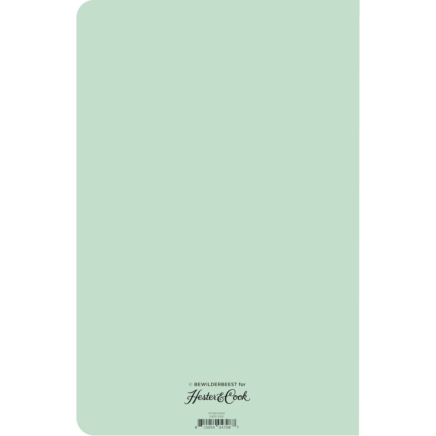 The back cover of the Deep End Notebook is solid mint green with the Hester &amp; Cook logo printed at the bottom.