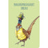 The front cover of the Magnipheasant Ideas Notebook is light green with a whimsical illustration of a bird with a long tail wearing a yellow vest, a colorful bow tie, and a green top hat, with the caption "Magnipheasant Ideas" across the top of the notebook in blue.