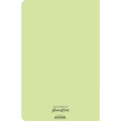 The back cover of the notebook is solid light green with the Hester &amp; Cook logo printed at the bottom. 