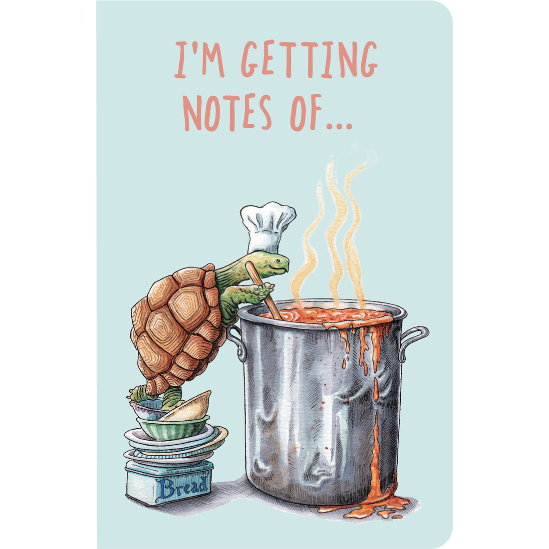 The front cover of the Chef Thoughts Notebook features whimsical artwork of a turtle in a chef&