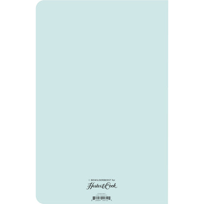 The back cover of the Chef Thoughts Notebook is solid seafoam blue with the Hester &amp; Cook logo at the bottom.
