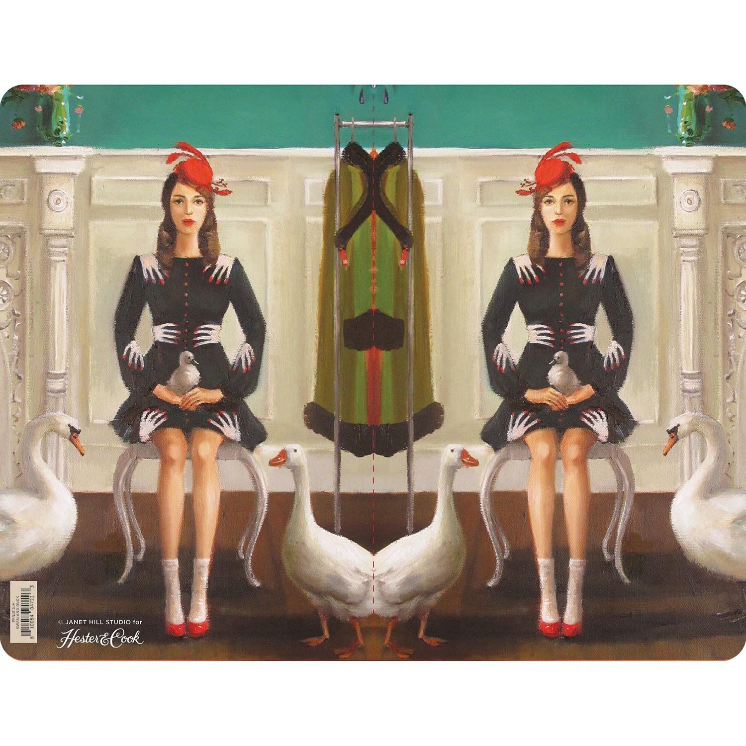 The open back and front covers of the Swan and Duck Notebook features the same artwork mirrored on both sides.