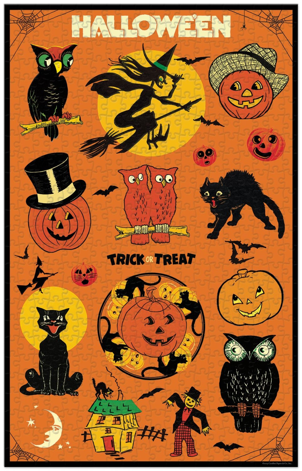 Completed Halloween Puzzle with various Halloween ephemera