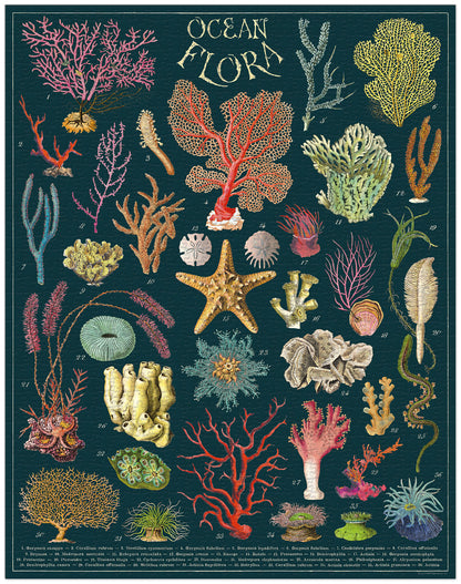 A cylindrical puzzle box for a 1000-piece vintage Ocean Flora puzzle by Cavallini Papers &amp; Co.