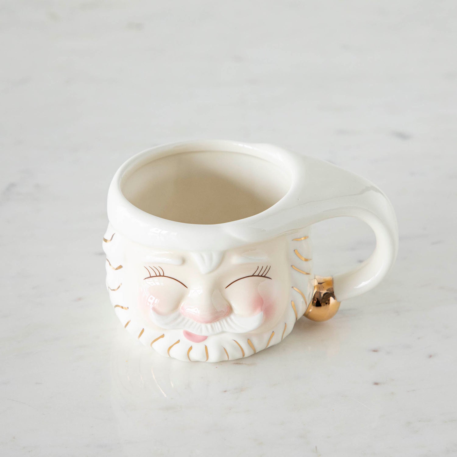 Papa Noel Cream Mug with his eyes closed 