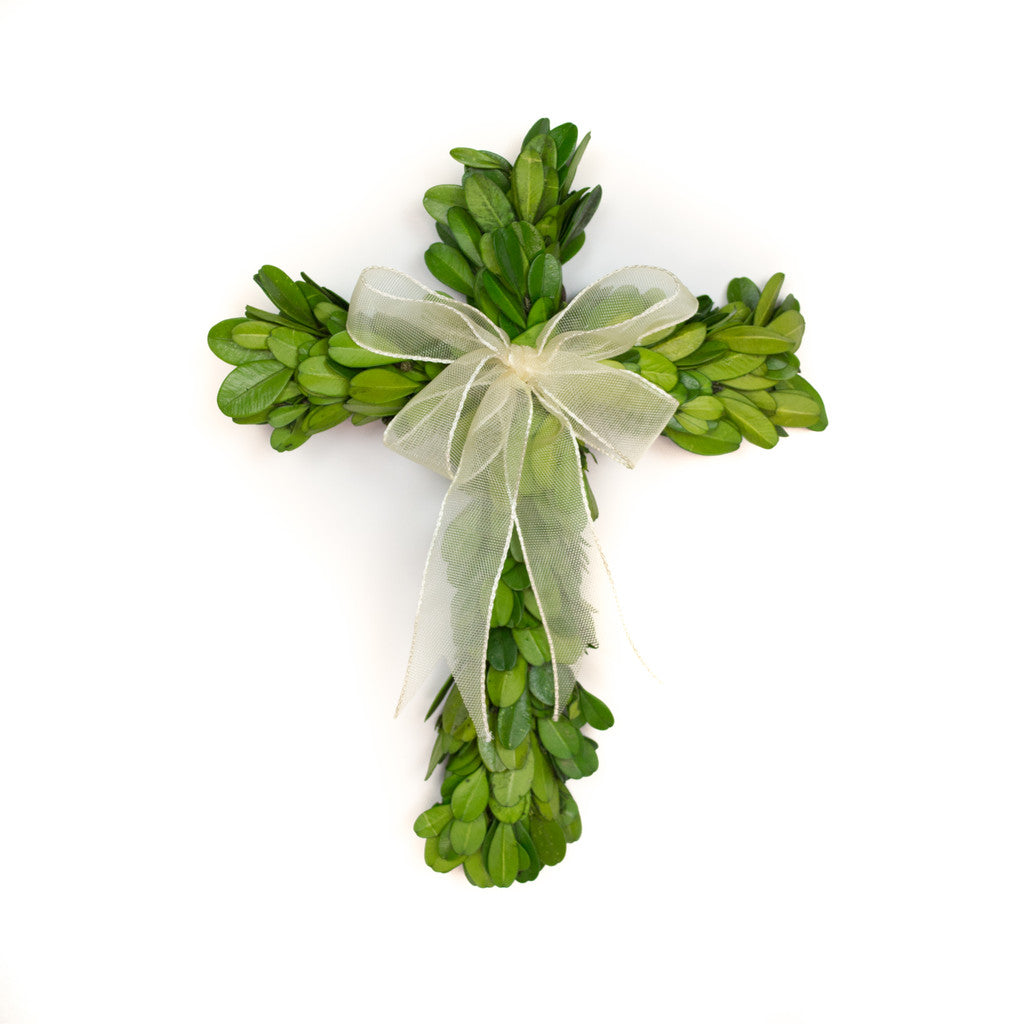 Preserved Boxwood Mini Cross with Ribbon