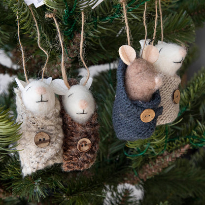 Wool Felt Baby Mouse in Swaddle Ornament