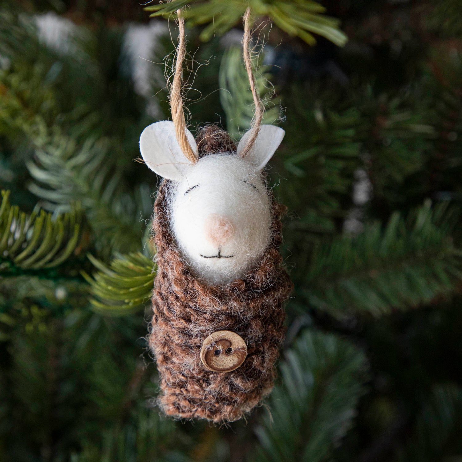 Wool Felt Baby Mouse in Swaddle Ornament