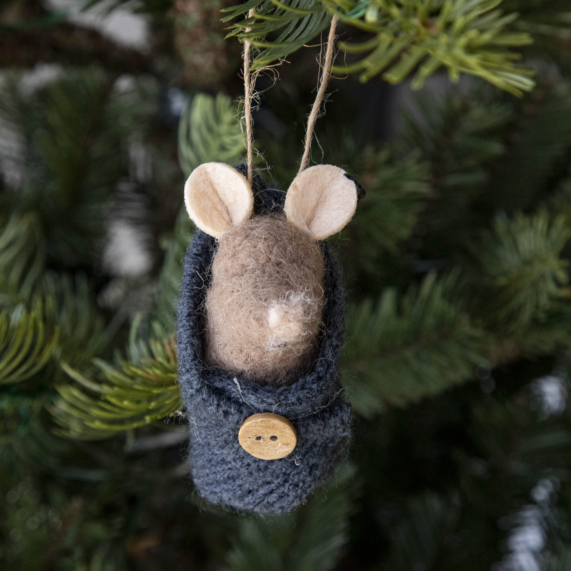 Wool Felt Baby Mouse in Swaddle Ornament