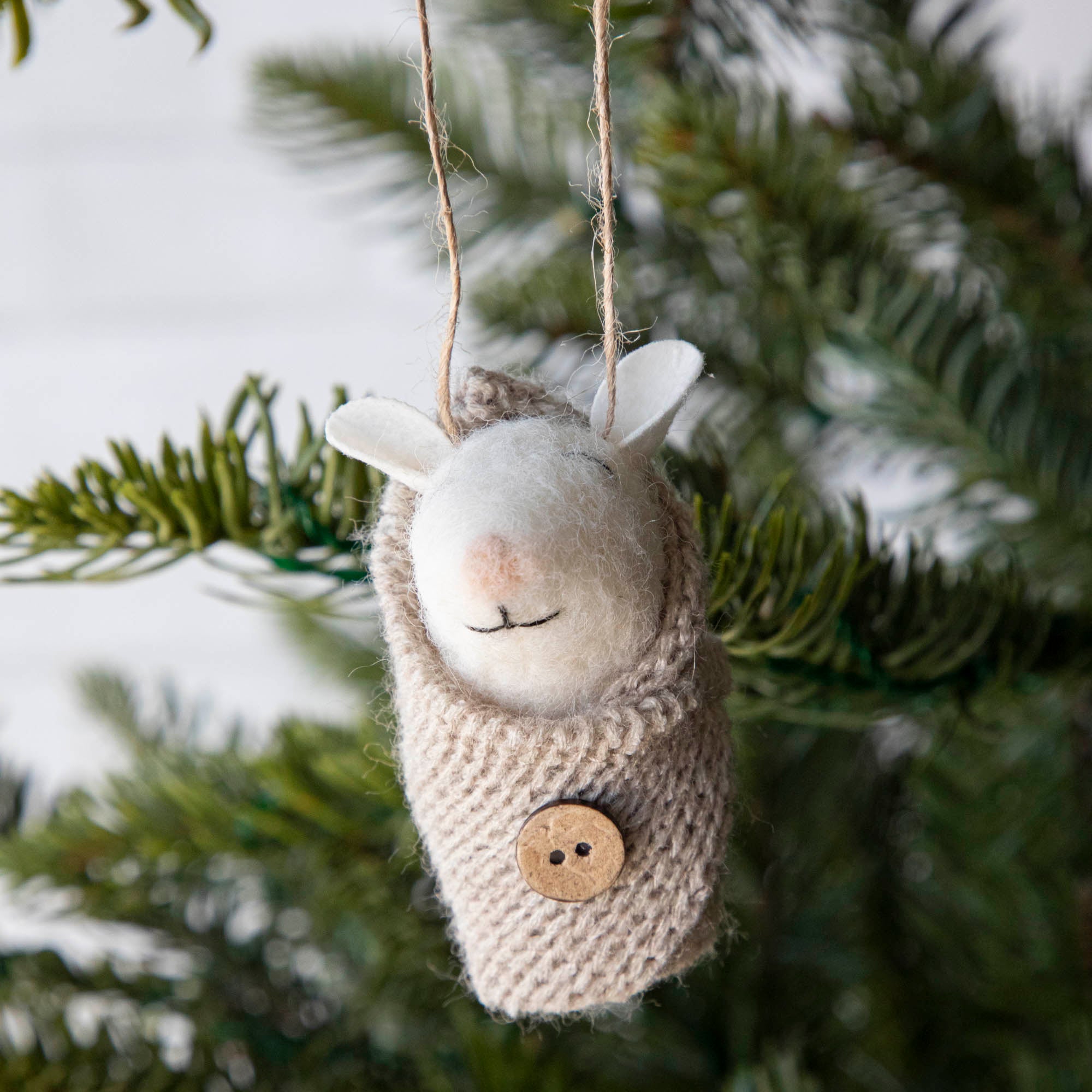 Wool Felt Baby Mouse in Swaddle Ornament