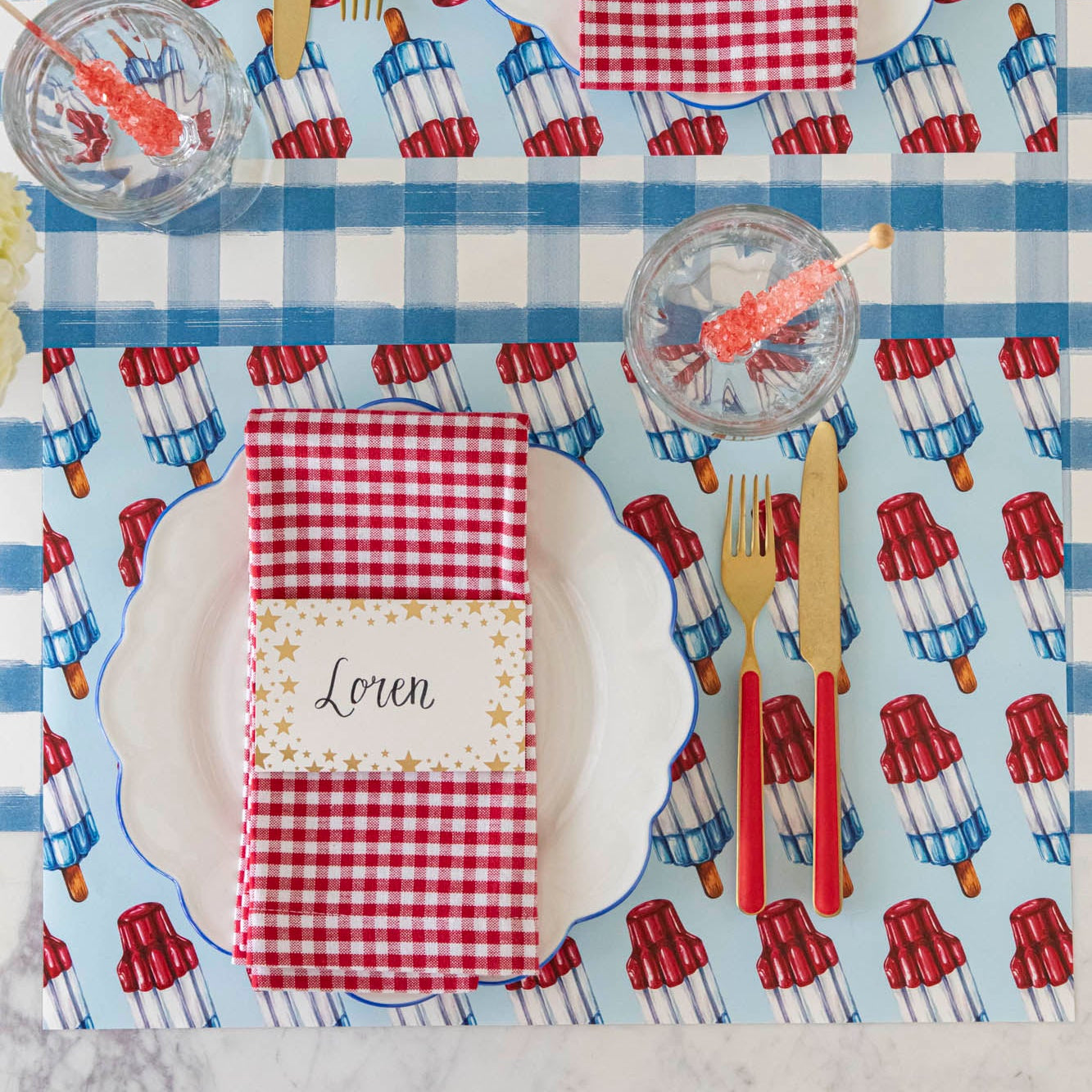 Rocket Pop Placemat under a patriotic place setting.