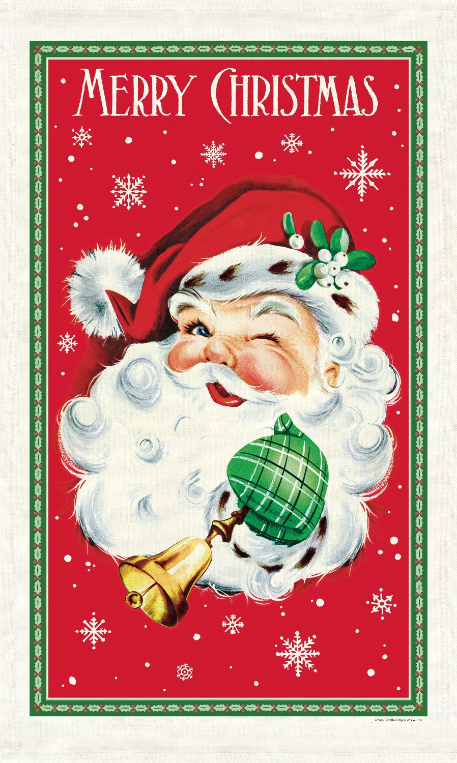 Tea towel with Santa winking on it