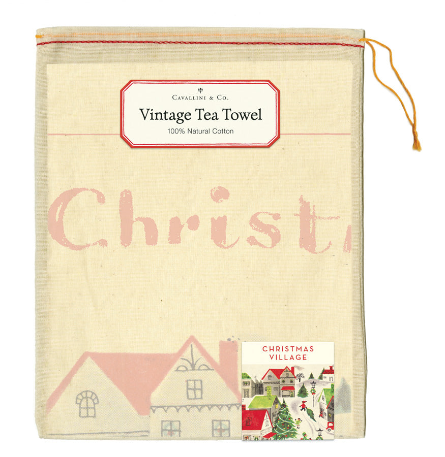 Front of Christmas Village linen bag