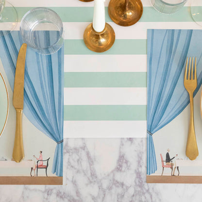 A place setting for two showing the opposite ends of the Table for Two Placemats.