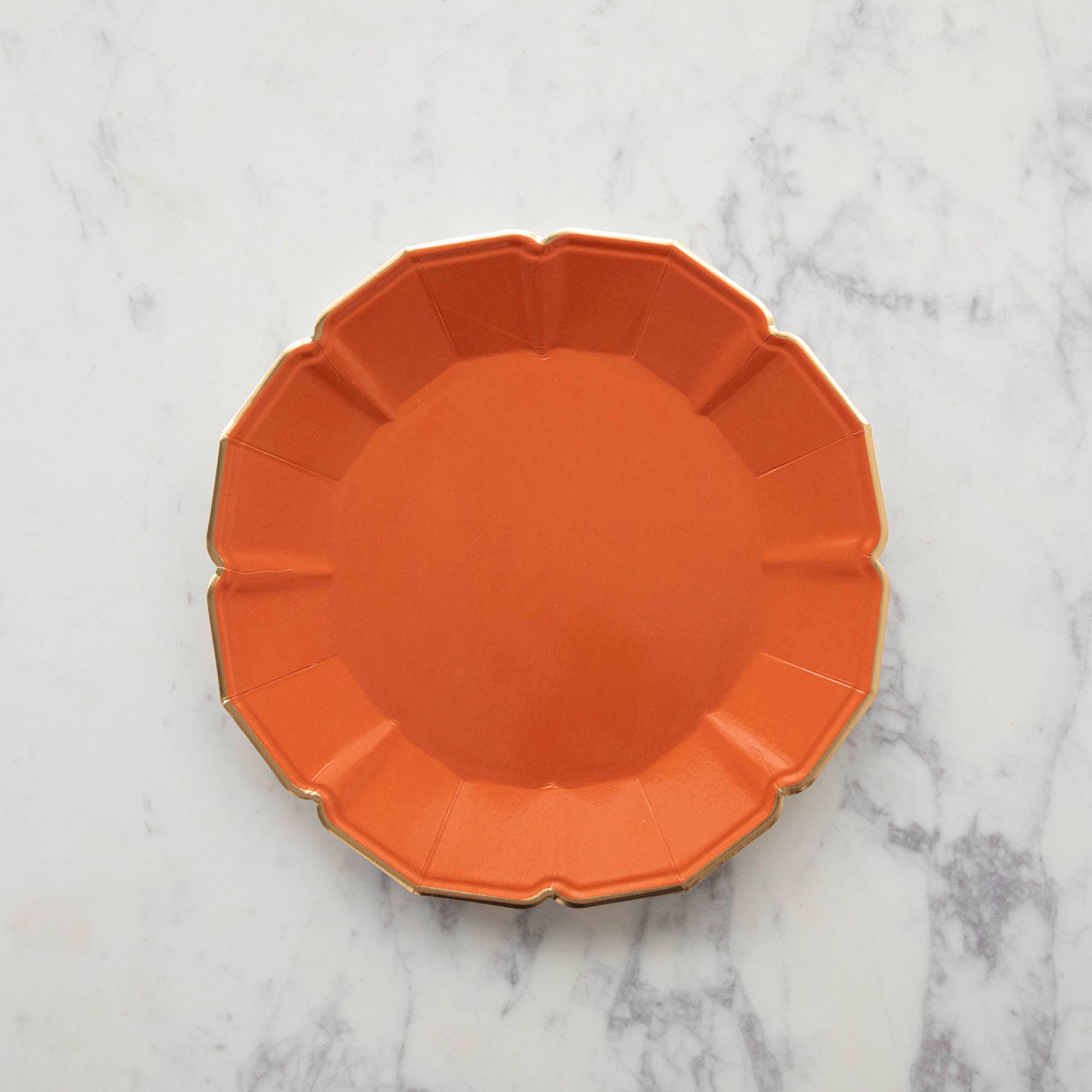 Terracotta Scalloped Plates with Gold Rim