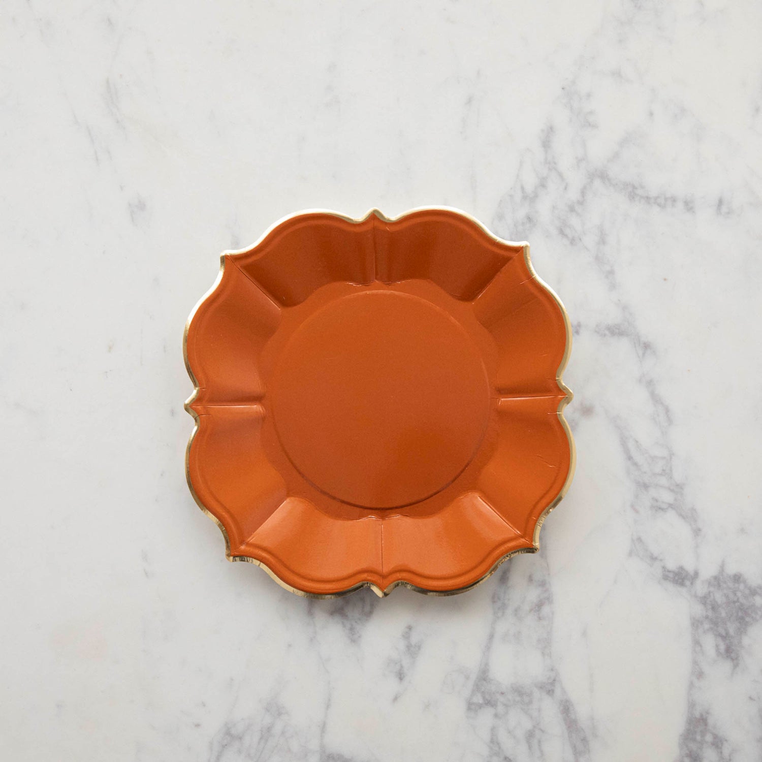 Terracotta Scalloped Plates with Gold Rim