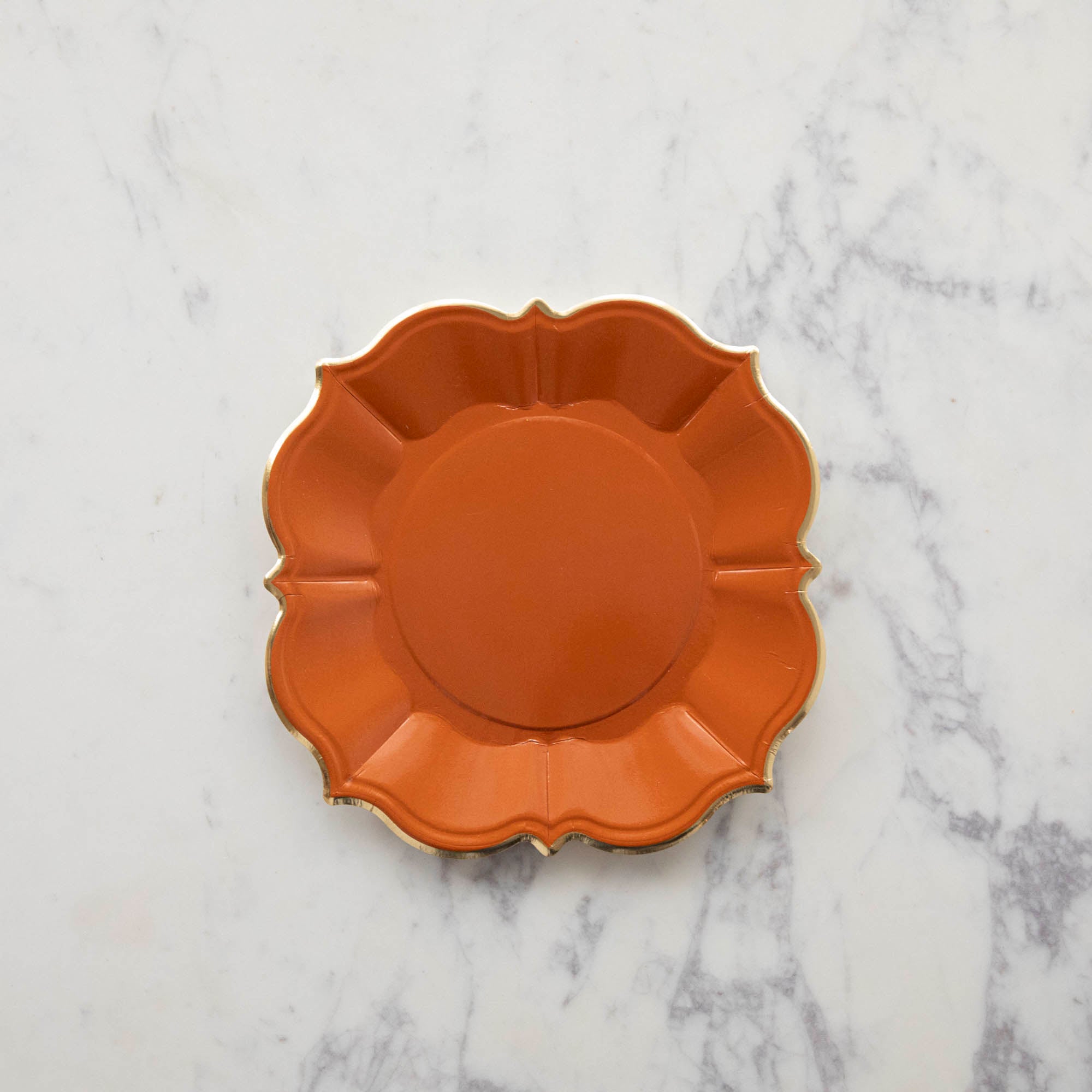 Terracotta Scalloped Plates with Gold Rim