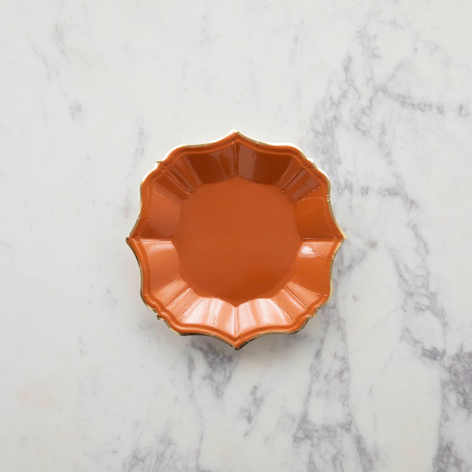 Terracotta Scalloped Plates with Gold Rim