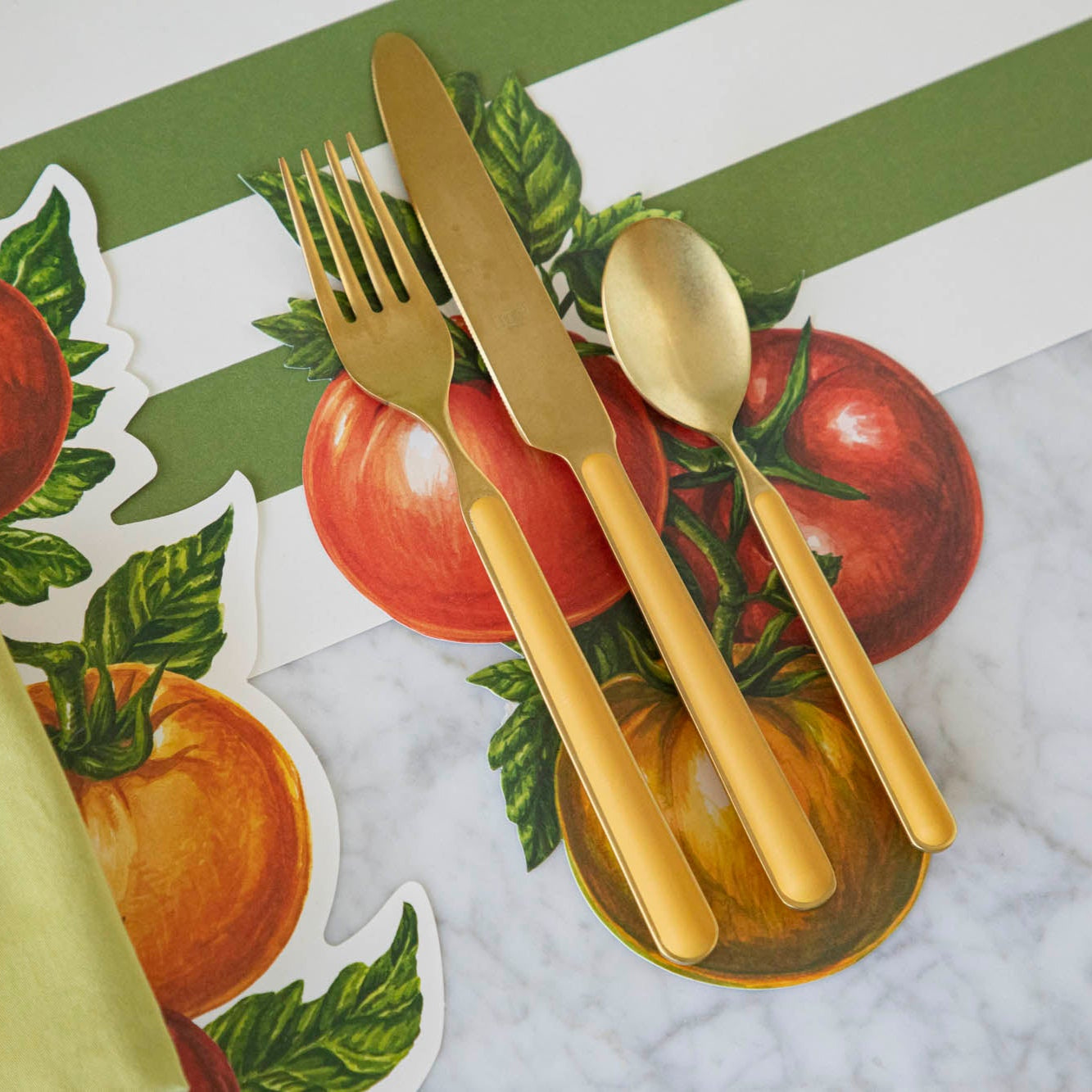 Tomato Table Accent under flatware.