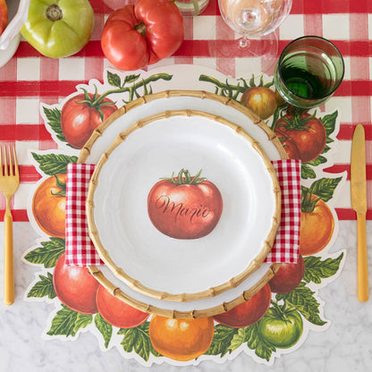 Die-cut Tomato Placemat under a summery place setting.