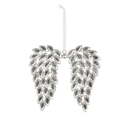 A Gem Angel Wing Ornament with a string on a white background.