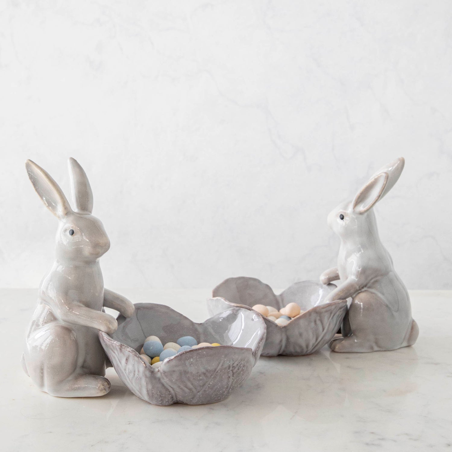 Stoneware Rabbit with Flower Shaped Bowl