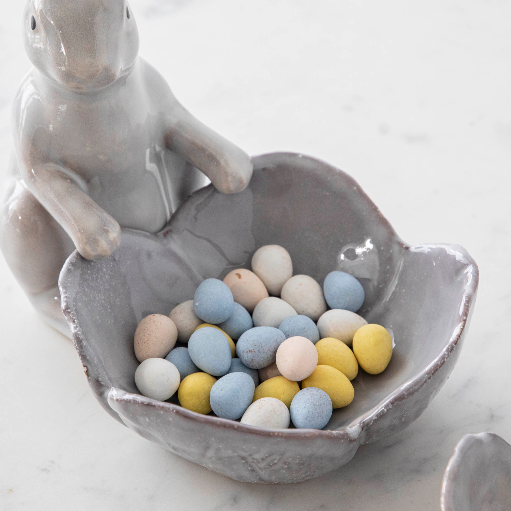 Stoneware Rabbit with Flower Shaped Bowl