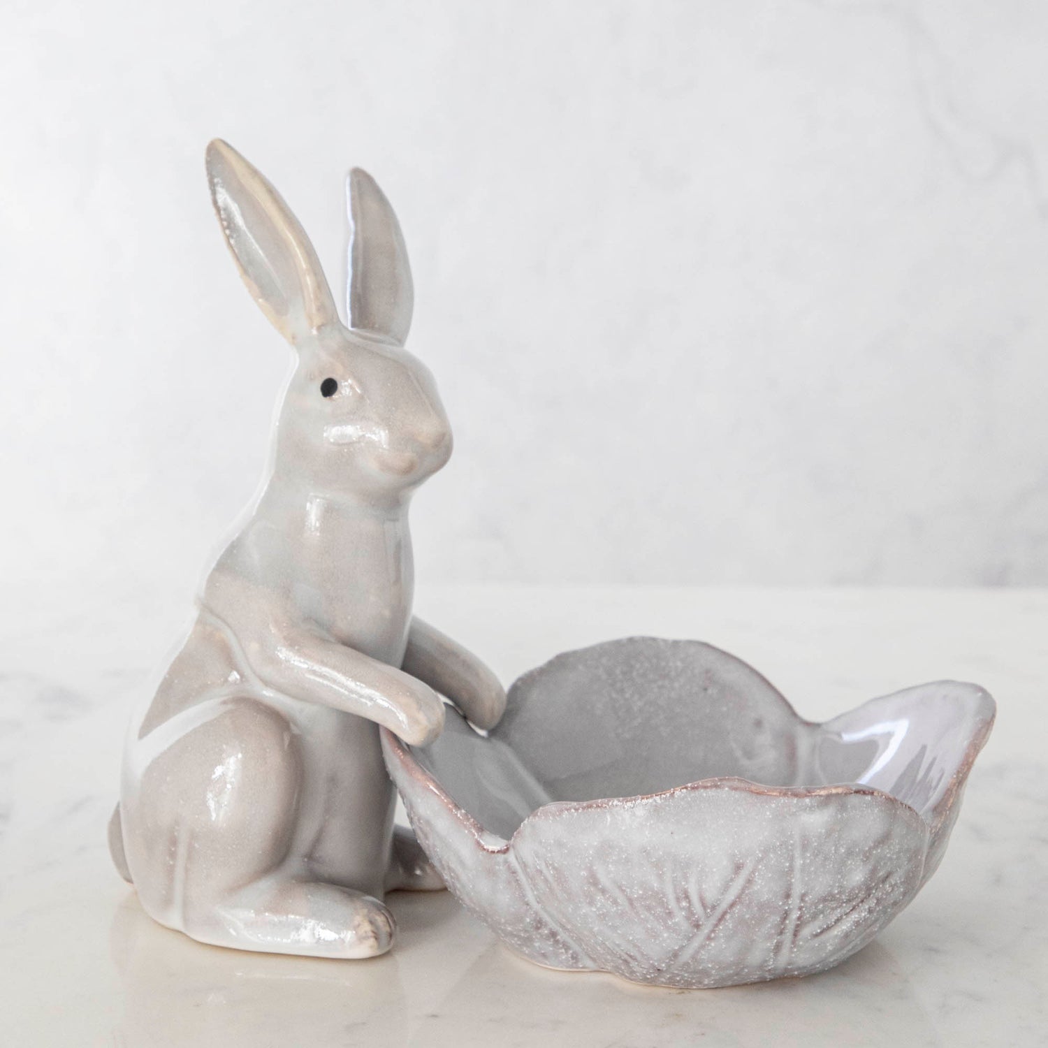 Stoneware Rabbit with Flower Shaped Bowl