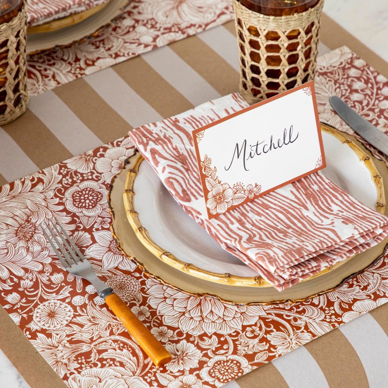 The Harvest Bouquet Placemat under a fall-themed table setting.