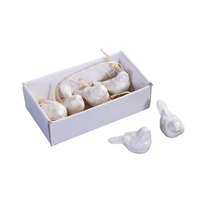 Boxed set of 6 white ceramic birds.