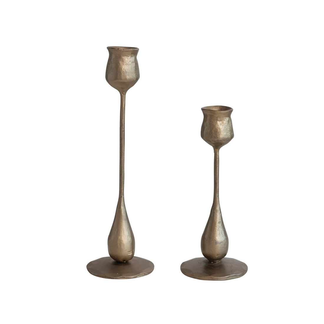 Hand-Forged Iron Taper Holders with an Antique Brass Finish by Creative Co-op