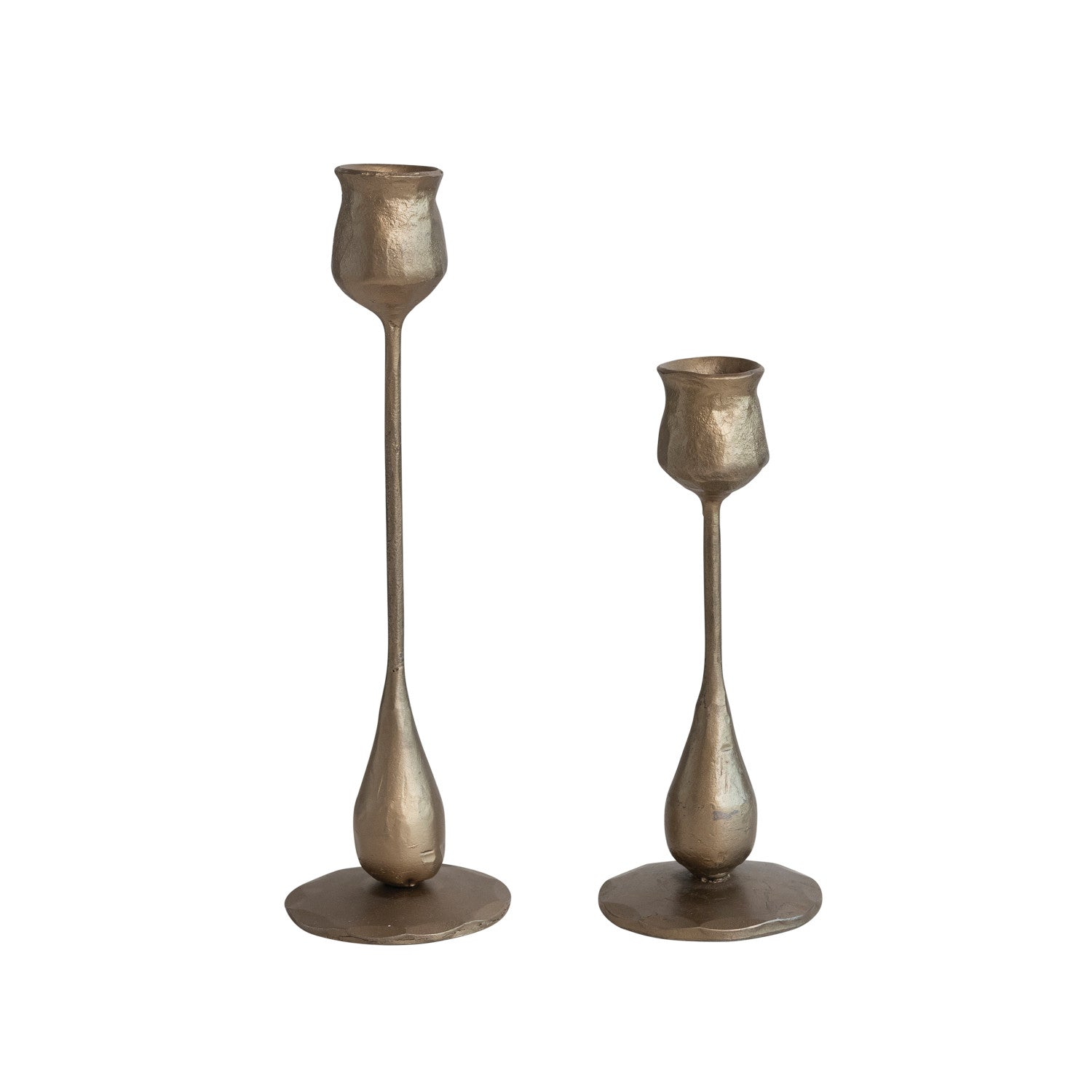 Hand-Forged Iron Taper Holders with an Antique Brass Finish by Creative Co-op