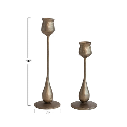 Hand-Forged Iron Taper Holders with an Antique Brass Finish by Creative Co-op