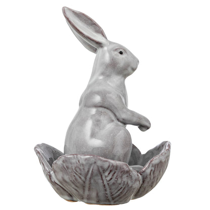 Stoneware Rabbit with Flower Shaped Bowl