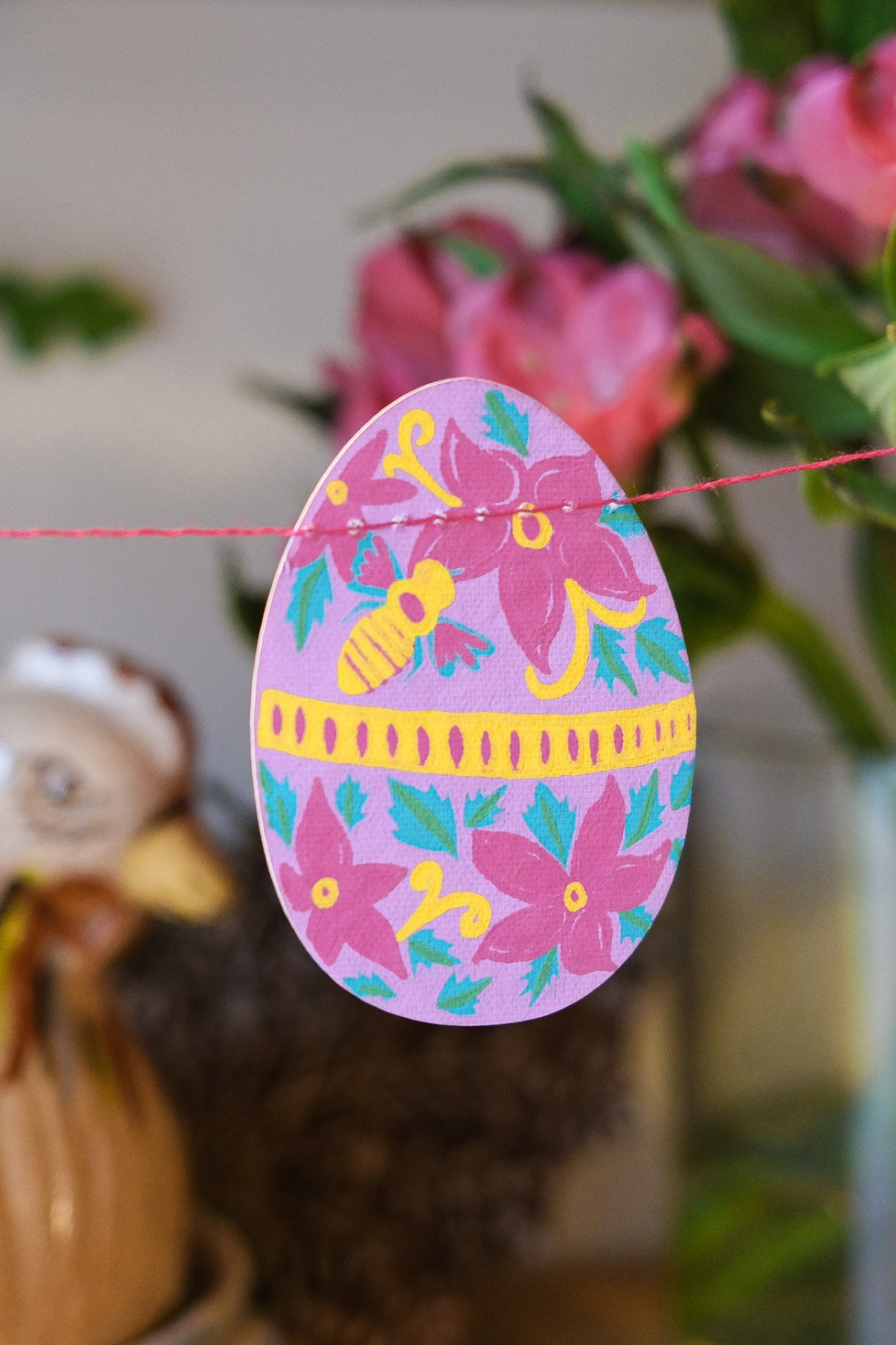 Close up of the Easter Egg Garland by East End Press. 