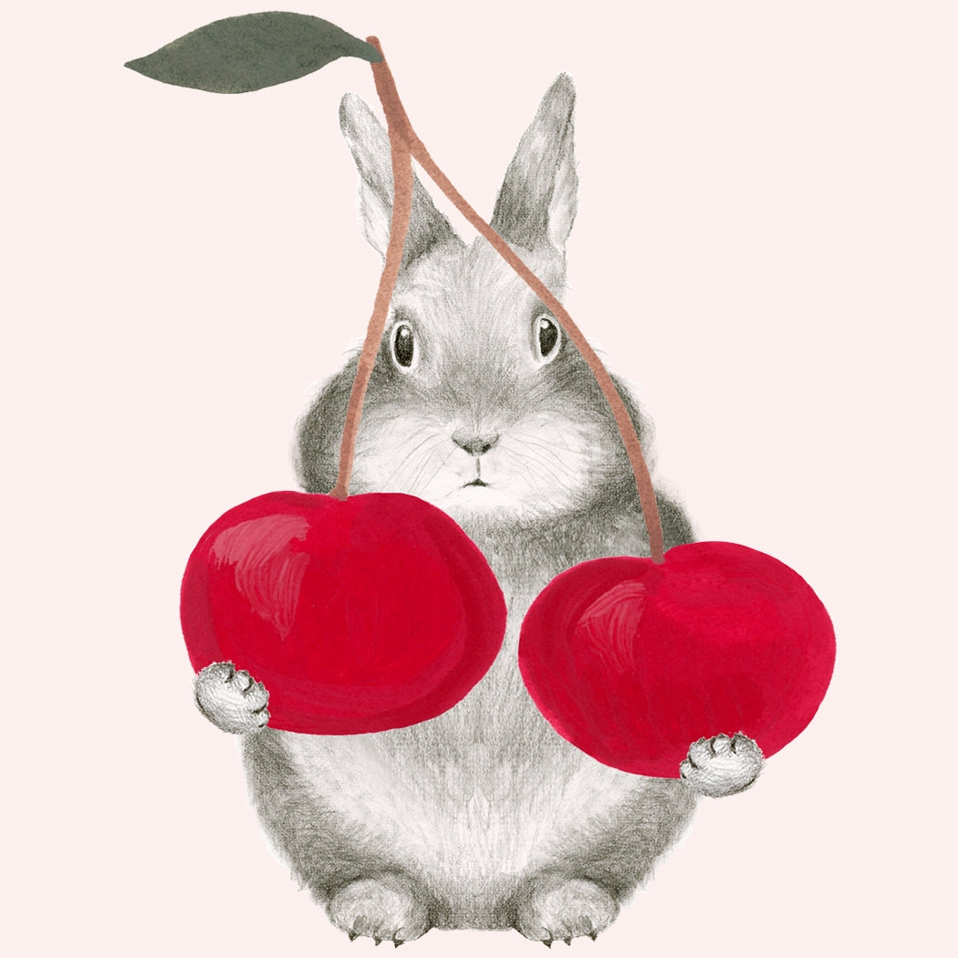 Greeting card by Dear Hancock with an illustration of a bunny holding 2 cherries with &quot;You&