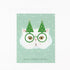 A Dear Hancock Purrfect Holiday Card featuring a hand-painted illustration of a white cat wearing green glasses and a pair of party hats resembling Christmas trees, with the pun "have a purrfect holiday" written below.