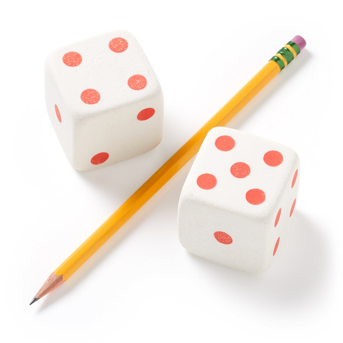 Dice erasers with a pencil