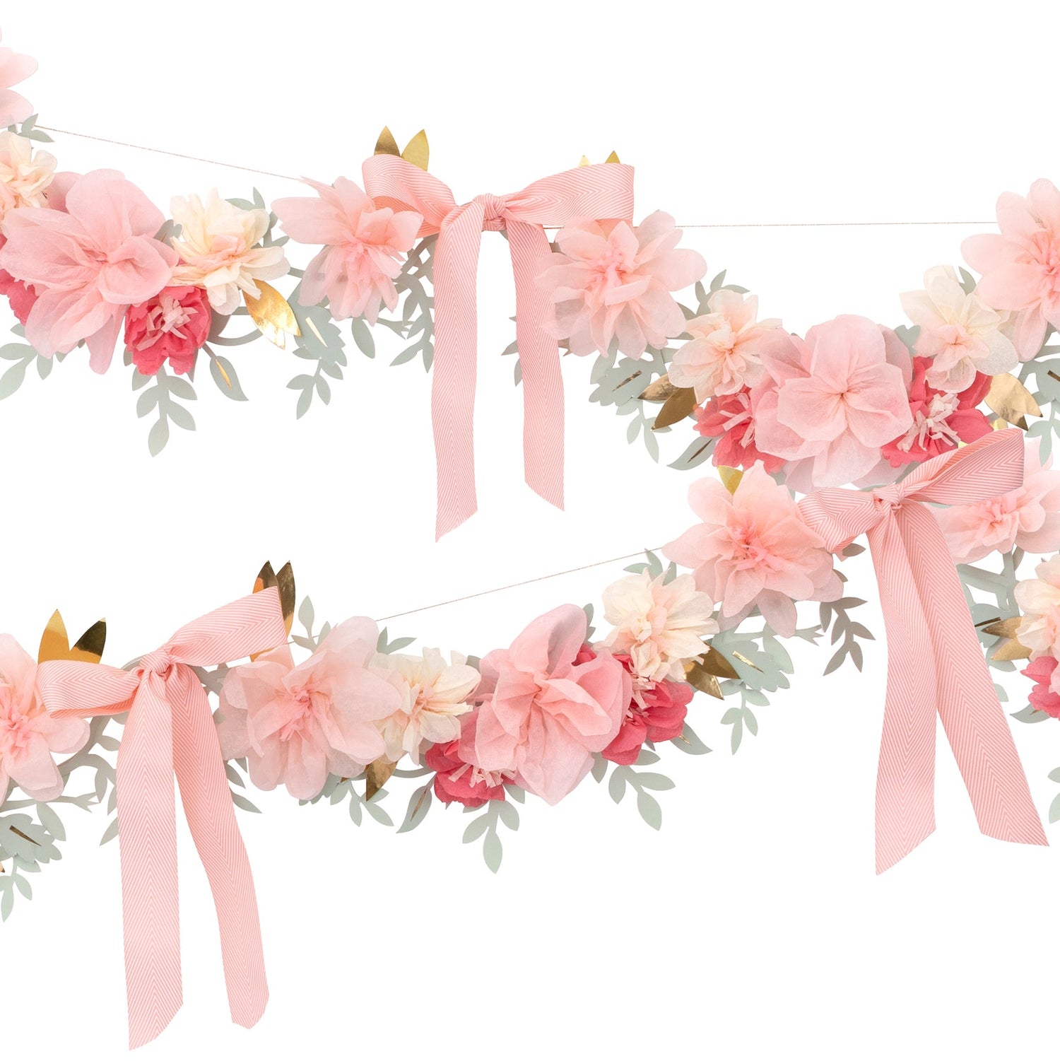 Meri Meri Ladurée Paris Garland with pink flowers and ribbons.