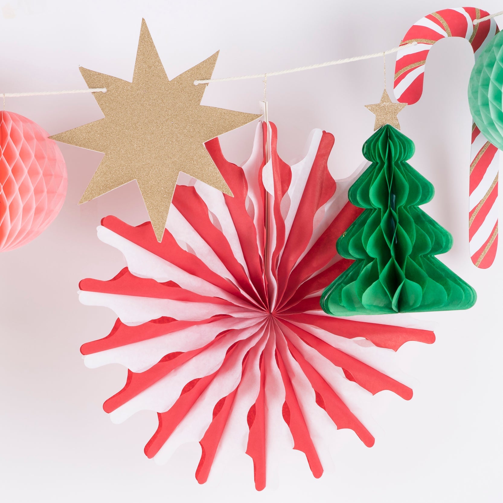 Close up of Christmas Honeycomb Garland