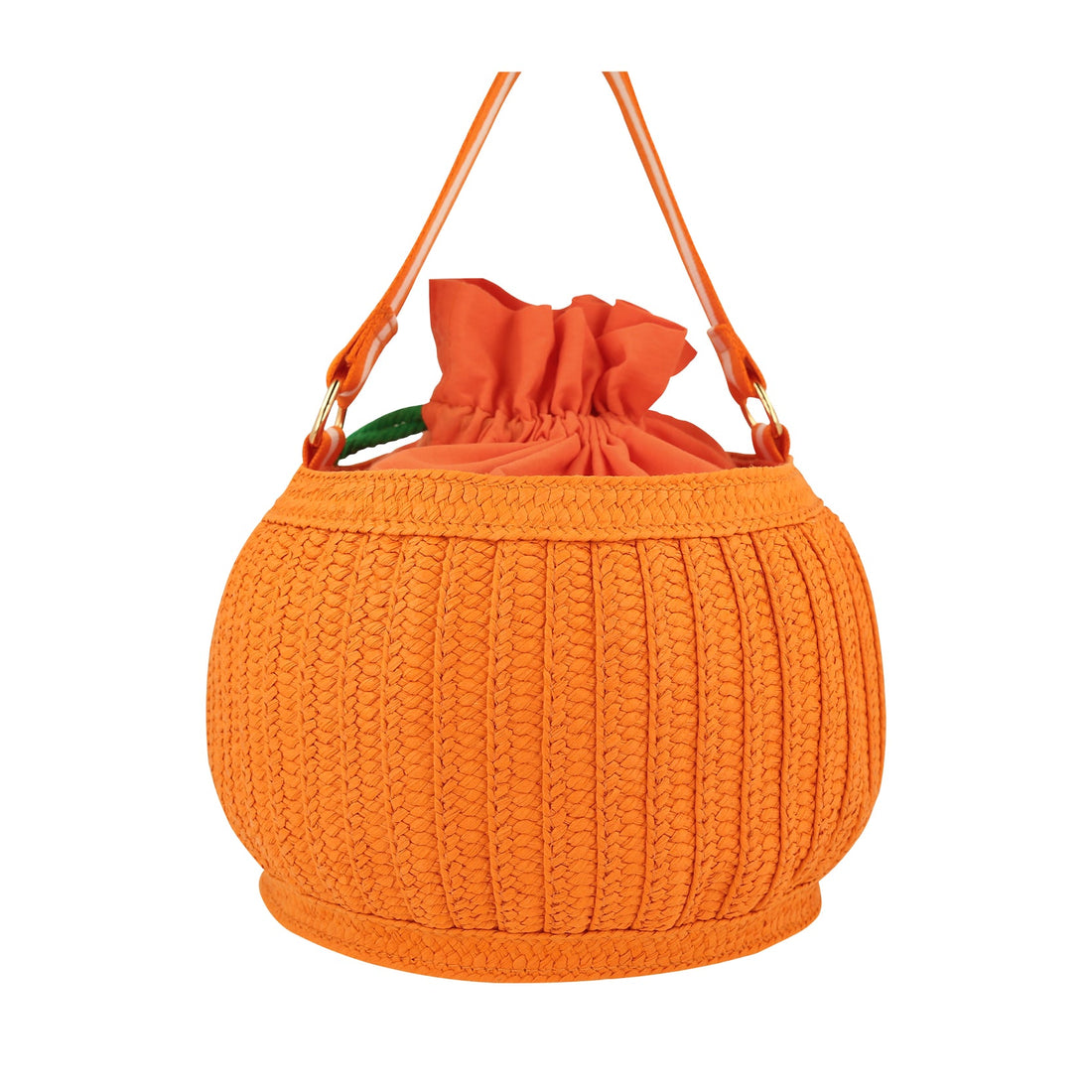 back of woven pumpkin bag
