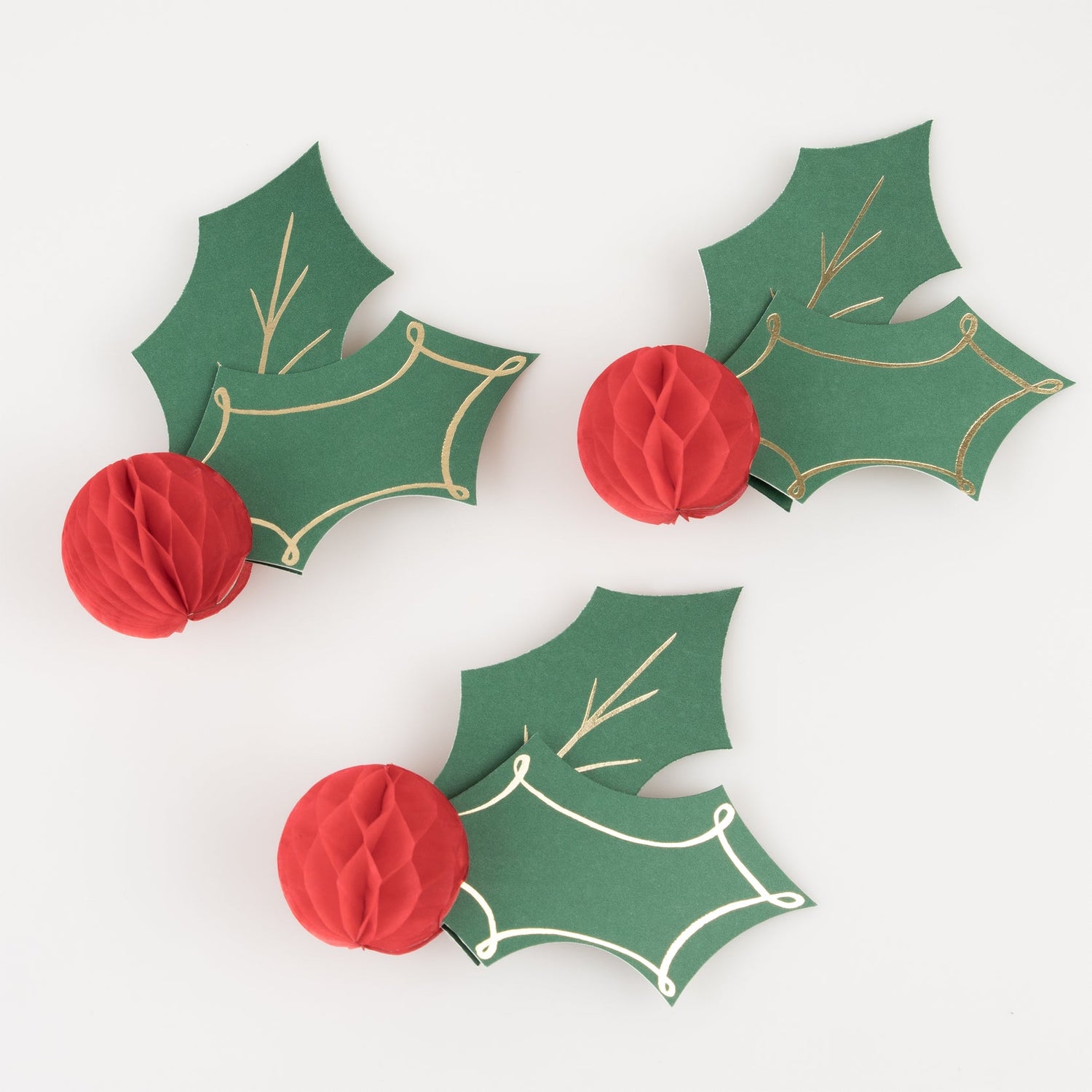 Three Holly Honeycomb Place Cards