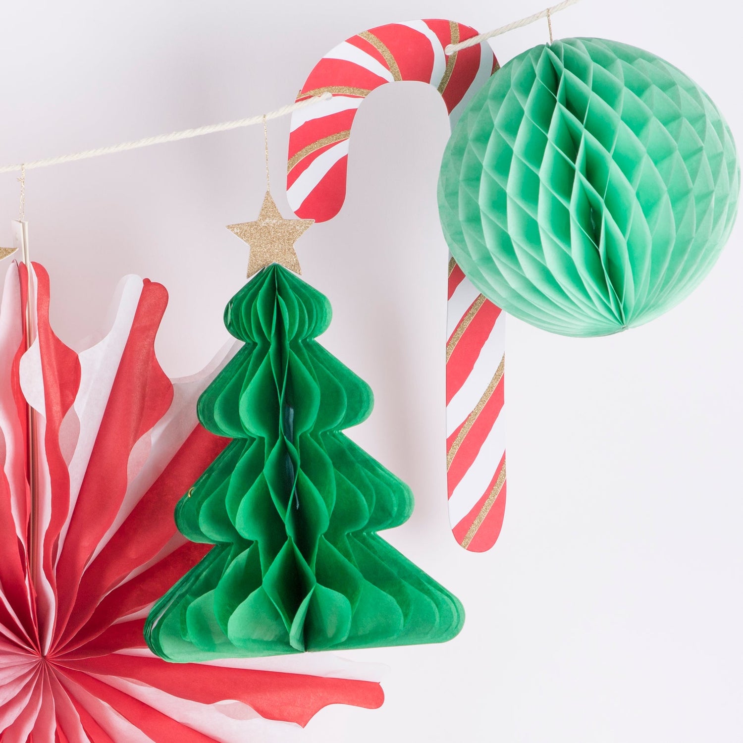 Close up of Christmas Honeycomb Garland