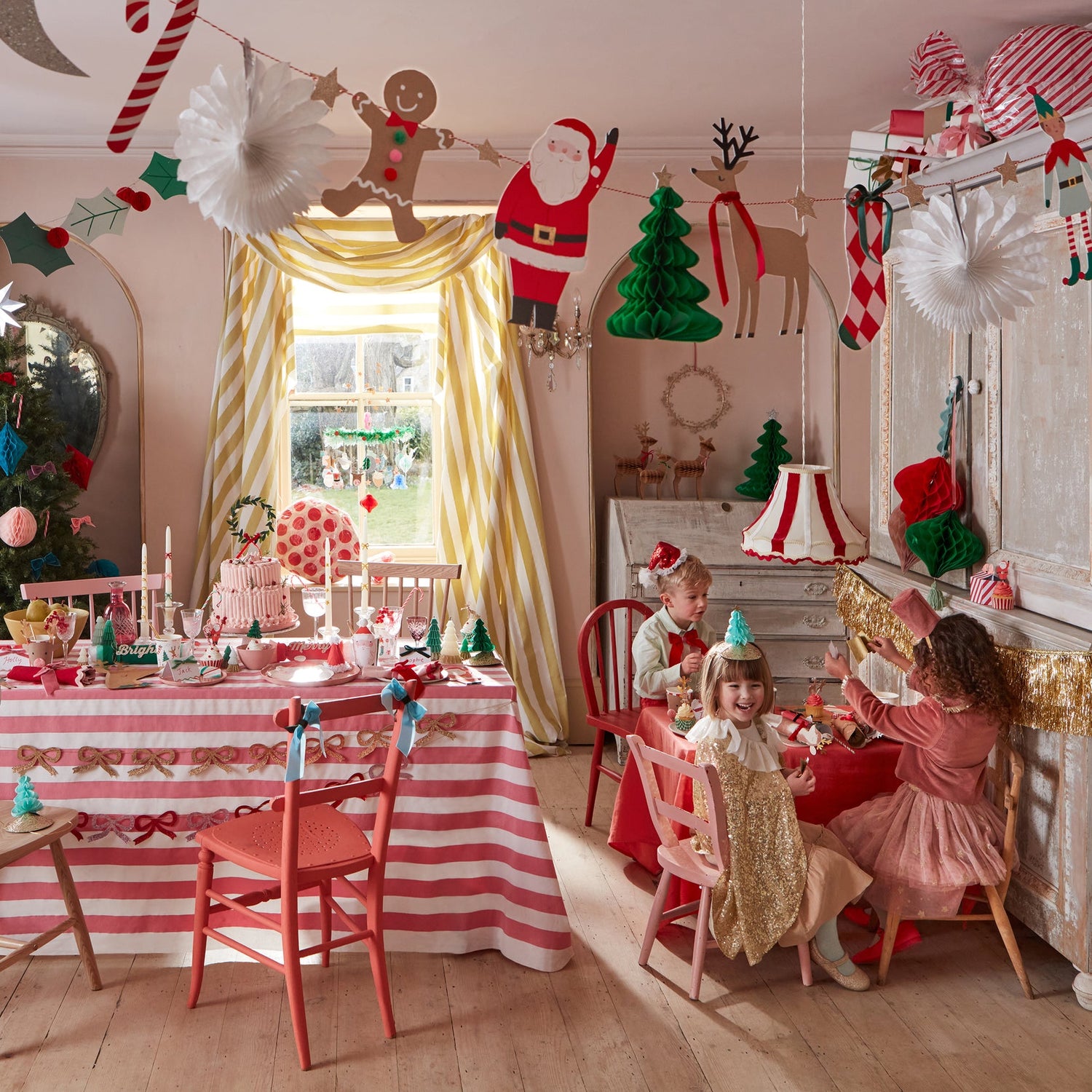 Party setting with Christmas Characters Garland